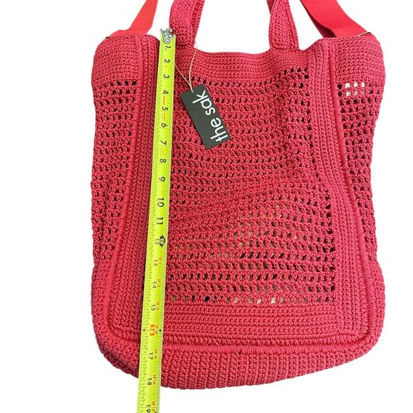 the sak Red Crochet XL Boho Tote Bag Purse Lanie Market Tote Shoulder Travel Eco - Picture 11 of 16